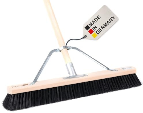 BawiTec Profi Saalbesen mit speziellem Stielstabilisator und Stiel weiche Schwarze Kunsthaar-Borsten Breite 80cm Besenstiel Länge 160cm Besen Metall Zusatzhalterung Großraumbesen Industriebesen