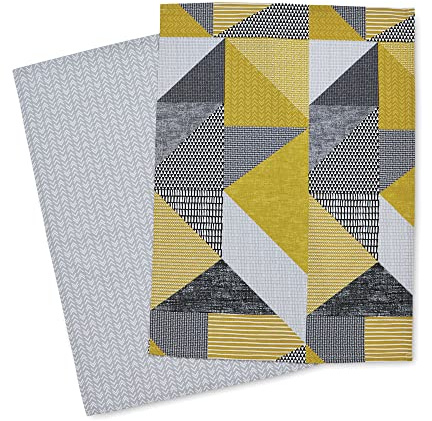 Catherine Lansfield Larsson Geo Two Pack Tea Towels Ochre
