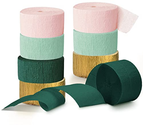 AOBKIAT Wedding Decor Sage Pink Gold Crepe Paper 8 pcs Streamers Party Decorations for Wedding,Rustic Wedding, Bachelorette Party, Birthday, Bridal/Baby Shower, Anniversary Party Backdrop Decorations
