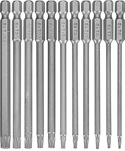 11 Piezas Destornillador Torx Largo, Puntas de Tornillos Hexagonal Magnético, T6-T40 100 mm 1/4 de Destornilladores Eléctricos de Vástago de Cabeza de Estrella