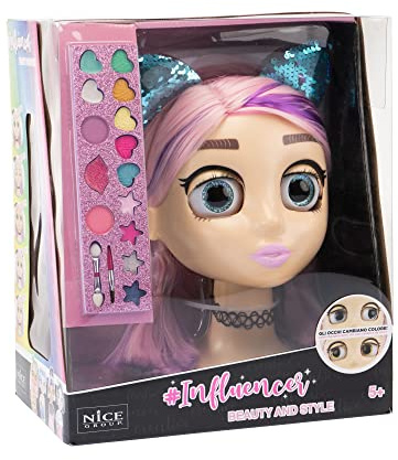 Nice Group - Influencer Make Up Doll, sminkhuvud och kamma med ögonfärgskiftande ögon för flickor