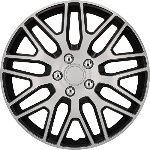 cartrend Radkappen Branch, 15 Zoll, für alle gängigen Stahlfelgen, aus Spezial-ABS-Qualitätskunststoff, schlagfest, zweischichtige Metallic-Lackierung, überlackierbar, schwarz-silber, 4 Stück