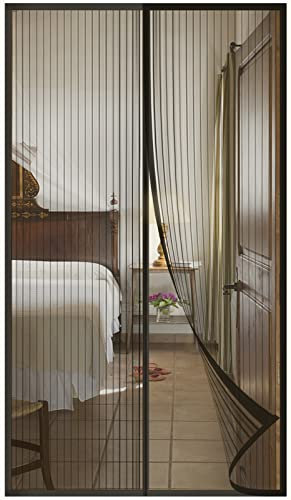 DIKER Moustiquaire Porte Fenetre Aimantée Magnetique, Rideaux Anti Mouches pour Porte, Rideaux Toile Insect Ecran,Moustiquaire Baie Vitree Coulissante,Magnétique Moustique Sans Perçage(140x210cm,noir)
