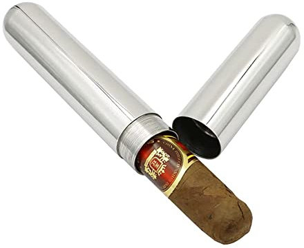 CONGGUAN Stainless Steel Single Cigar Case Portable Cigar Tube for 2cm or Smaller Cigars, Compact Travel Holder for Business Trips and Storage (17.5cm x 2cm)