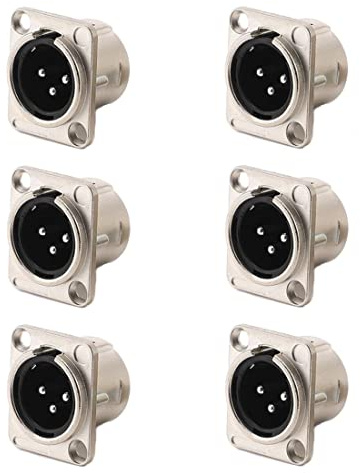 QLXHBOT 6Pack XLR Male Jack 3 Pin Panel Mount Jacks， XLR-M Socket Audio Speaker Microphone Connector Silver Metal Housing