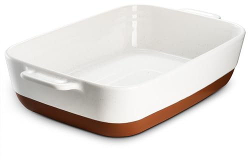DOWAN Keramik-Auflaufform, 33 * 24cm Tiefe Lasagneform, Große Auflaufform mit Griffen, 4 Liter Robuste und Ofensichere Form, zum Braten und Backen, Alabasterweiß