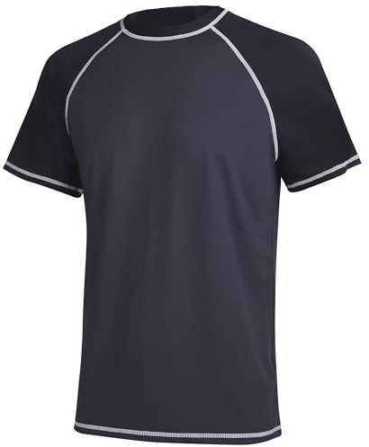 YuKaiChen Herren UV-Schutz Badeshirt Herren Schwimmshirt Schnelltrocknend Atmungsaktiv Sonnenschutz Shirt Rashguard Shirt mit UPF 50+ für Wassersport Größe 2XL Grau Schwarz