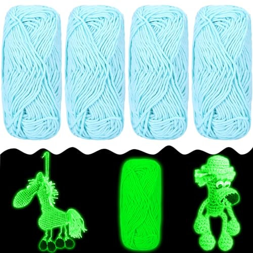 Leuchtendes Handstrickgarn, 4 Stück Glow-in-The-Dark Braided Yarn Strickgarn Im Dunkeln Leuchtende, 200G 2mm Hand Knitting Garn Zum Stricken Häkeln