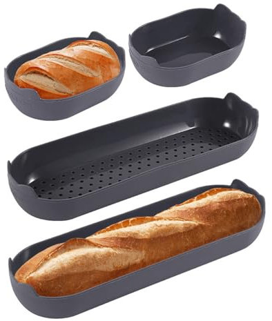 Welhammsae Silicone Moule à Baguette, 4 Pièces Maison Cuisine Moule a Pain Antiadhésif Réutilisable, Conception Poreuse pour Cuisson Pain Français et Gressins, 11.7*8.2*3.5 cm, 24.7*8.5*3.5 cm