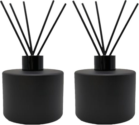 PimyRcyi 2PCS Glass Diffuser Bottles,200ml/6.7oz Essential Oil Jar,Empty Perfume Container With Black Aromatherapy Sticks Use for DIY Replacement Reed Diffuser (Round Matte black)