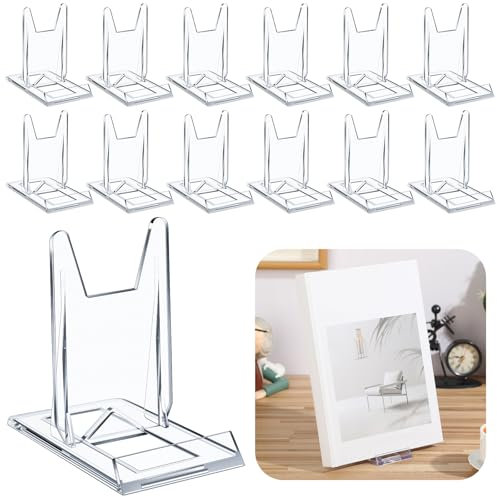 Memorywuu 12 Pack Acrylic Book Stand for Display Adjustable Clear Display Holder Easel Collector Stand for Home Office Back to School Comic Album CD Magazine Postcard Artworks (4.2 x 4.3 x 2.35 Inch)