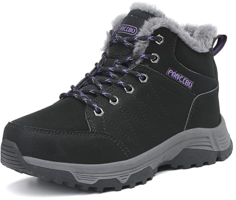 UIKGITP Womens Winter Sport Waterproof Boots Snow Boots Fur Lined Warm Ankle Boots Slip On Stylish Fuzzy Hiking Women Booties