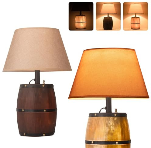 JCPYIUL Antiguo barril de vino de madera lámpara de mesa, Pequeña lámpara de mesa rústico,Ajustable de tres modos de iluminación,Lampara de noche dormitorio,Decoracion habitacion