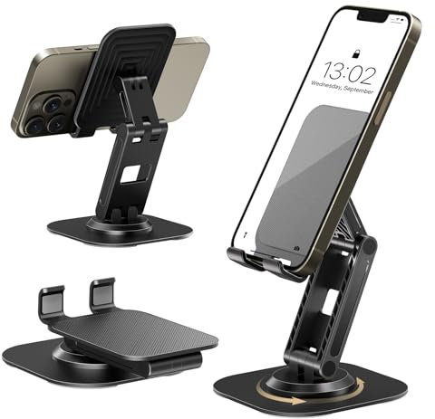 GlasFlength Handy Ständer Tisch, 360° Drehbarer Faltbarer Handyhalterung Verstellbare Handyständer Handy Halterung Kompatibel mit iPhone 15/14/13/12 Pro/XS Max/XR Samsung Galaxy Alle Smartphones