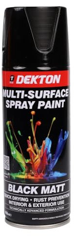 Dekton Quick-Dry Aerosol Spray Paint, Interior And Exterior Usage – Black Matt for Metal, Wood, and Plastic |Rust Prevention|Ideal for Fixtures Furniture's Components Projects
