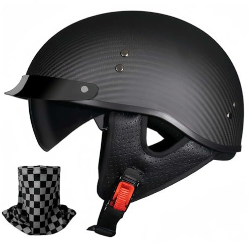 ECE-Zertifizierter Kohlefaser-Halbschalenhelm, Retro-Motorradhelm, Cruiser-Chopper-Helm, Herren-Retro-Motorrad-Halbschalenhelm, Damen-Mopedhelm B,M55-56CM