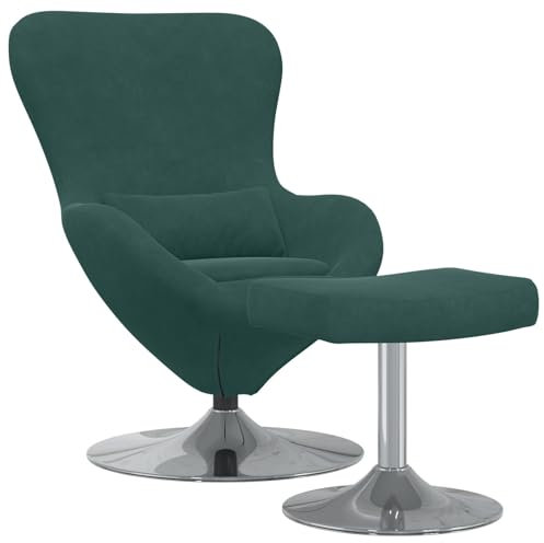 vidaXL Egg Chair with Footstool Dark green 63 x 73 x 90 cm Velvet, Modern Lounge Chair, Stylish Seating, Velvet, Comfortable Egg, Swivel for Relaxing Home