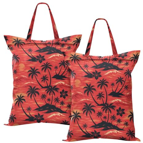 Waterproof Laundry Travel Bag Tropical Palms Wet Clothes Bags For Traveling 2Pcs Dirty Laundry Bag With Handle Soil Color