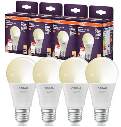 Osram SMART LED Lampe A60 Kolbenform E27, 9W ZigBee 3.0, dimmbar 2700K warmweiß, App Steuerung, Alexa, Google Assistant