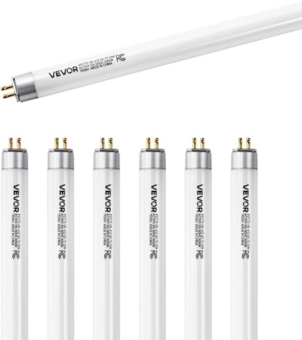 VEVOR 6 Pack T5 Fluorescent Light Bulbs, 21-Inch Linear, Fluorescent Tube Lamp with 3000K Warm White, 13 Watts, G5 Bi-Pin Base, 1100 Lumens, Replacement Bulb, for Under Cabinet Counter Fixture, Closet