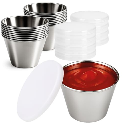 com-four® 16x cuencos para salsas con tapa - cuencos pequeños de Ø 6 cm - mini cuencos para salsas, aderezos, aperitivos - cuencos para especias (16 piezas - color plata con tapa)