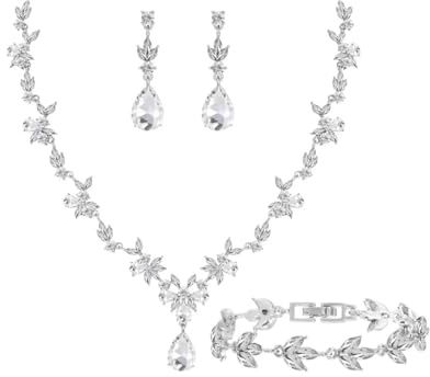 Gkaopi Silver Bridal Jewelry Sets Sparkling Rhinestone Wedding Necklace and Earrings Bracelet Set Elegant Crystal Teardrop Pendant Jewellery Set for Bridesmaid Women Girls (Silver-B, One Size)