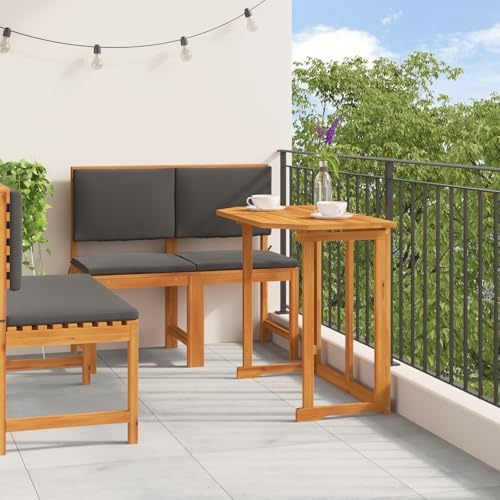 EDNRSOG 4-TLG. Garten-Essgruppe mit Kissen aus Massivholz Akazie, rustikaler Esstisch für Balkon und Terrasse, wetterfeste Outdoor-Möbel mit faltbarem Design