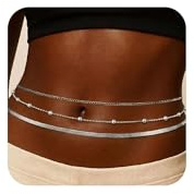 AOSWUD Cadena de vientre mujer dorada y plateada,Cadena de cintura Ajustable con Perlas y Cruz, Waist Chain Body Chain, Cinturón de Cadena para bikini verano
