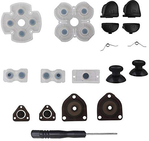Asiv Bouton Manette PS4 L1 R1 L2 R2 Trigger Boutons + 2 Ressorts + 2 Joystick Pouce Bâtons + 1 Caoutchouc Conductive Bouton Pads + 1 Tournevis, Pièces de Rechange pour PS4 Manette