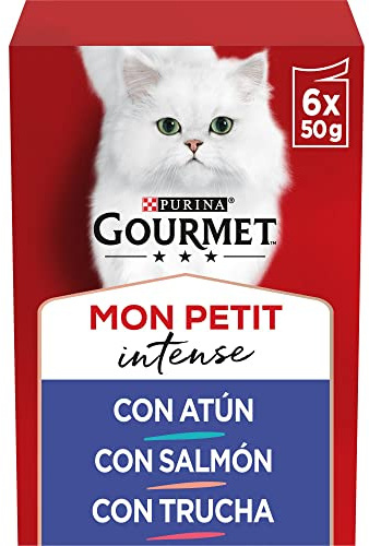 GOURMET Mon Petit, Comida Húmeda para Gato Adulto, Trocitos en Salsa, Surtido de Atún, Salmón y Trucha, 8 Packs de 6 Sobres de 50 g. (48 sobres)