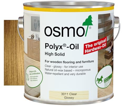 Osmo Polyx®-Oil - Hard Wax Oil 3011, Clear Gloss, 2.5L - Durable Wood Oil for Floors & Furniture, Water-Resistant, Wood Treatment & Wood Finish