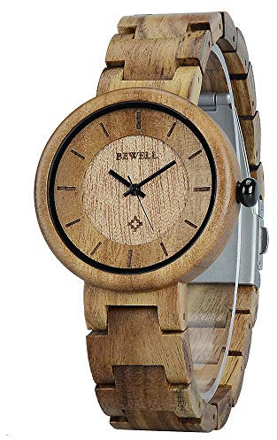 BEWELL Damen Armbanduhr Analog Japanisches Quarzwerk mit Holzarmband W155A