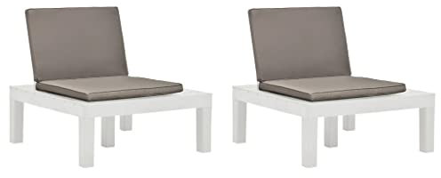 vidaXL 2X Tumbonas de Jardín con Cojines Cama Catre Terraza Campamento de Camping Patio Exterior Dormir Descansar Acampar Parque Plástico Blanco