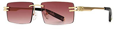 kachawoo Randlose Herren-Sonnenbrille mit Verlaufslinsen, Retro-Rechteck-Sonnenbrille für Männer und Frauen, rahmenlose Brille, modisches Markendesign (gold with red)