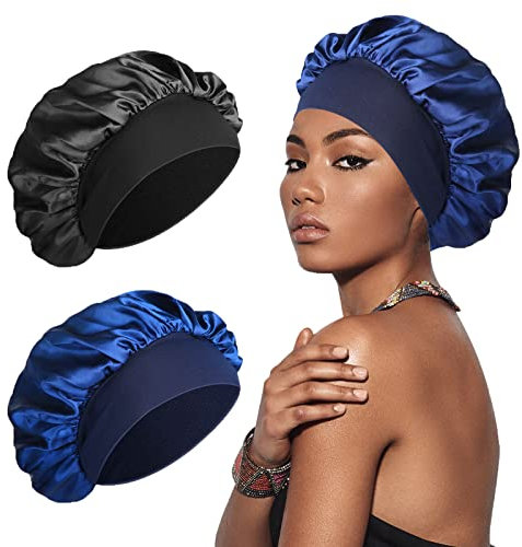 SWEET VIEW Cuffia di Seta, Involucro di Seta per Capelli per Dormire, Morbida e Confortevole Cuffia per Dormire in Raso, Nera, Marina