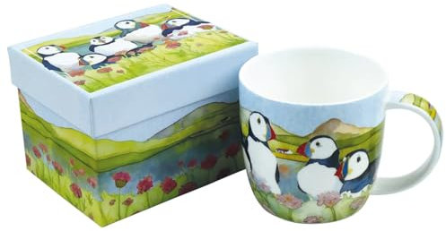 Emma Ball Bone China Mug in Gift Box - Sea Thrift Puffins