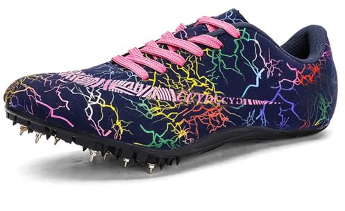 AOLEXWU Track Spikes Shoes Field Distance Running Men's Spikes Sprint Sneakers Athletic Race Jumping Breathable Training Lightweight Track Shoes for Mens Girls Women Black