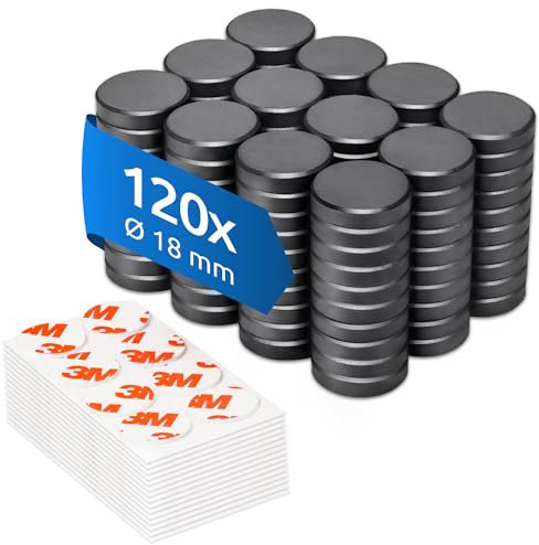 ECENCE Magneti ferrite 120 pezzi, Calamite Lavagne Frigoriferi Bianche e frigoinclusi i punti adesivi, D18x4mm