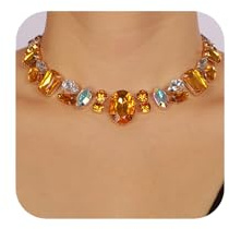 Chargances Charm Blue Full Rhinestone Necklace Sparkle Geometric Crystal Choker Luxurious Statement Short Neck Chunky Chain Collar for Women(Orange)