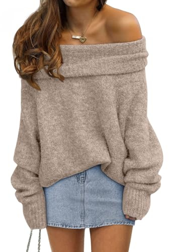LILLUSORY Off The Shoulder Sweater Tops Oversized Stay Put Neckline Ultra Soft Perfect for Going Out Date Nights Casual Evenings Apricot S