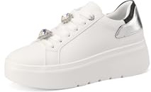 QUEEN HELENA Baskets Plateforme Femme Strass X31-5, blanc/argenté, 37 EU