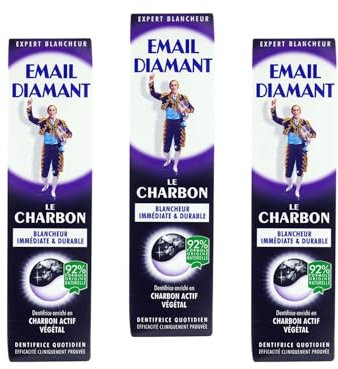 Email Diamant Le Charbon Whitening Daily Toothpaste Original Cosmetic Activated Charcoal - 75ml Large Size - Black - 3 Tubes