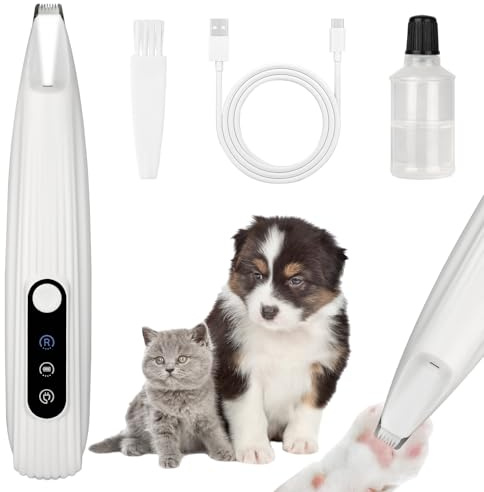OFFCUP Tondeuse pour Chien, Tondeuse Chien Tondeuses pour Chat Rasoir, Tondeuses de Pattes Silencieuse pour Animaux Rechargeable avec Lumière LED pour Chat Chiens Pattes-Blanc