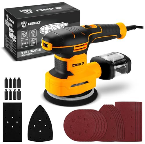 DEKOPRO Lijadora Orbital 3 en 1: Lijadora Orbital Con Cable de 300W, 13000RPM, Con 15 Hojas De Papel de Lija, Juego de Lijadoras Eléctricas de 6 Velocidades Para Carpinteros.
