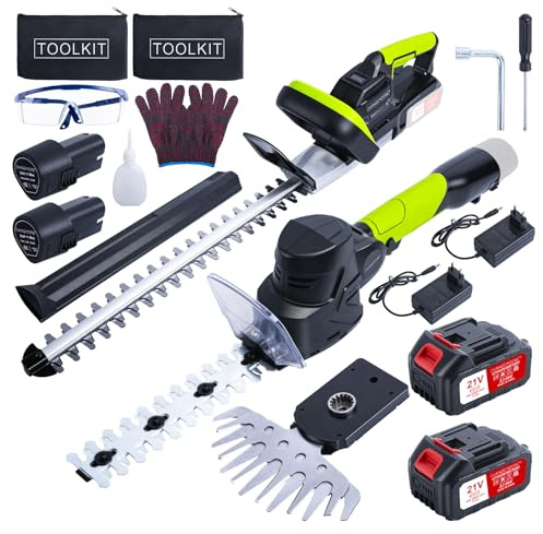 CHANGEMOORE 4 Akkus & Ladegerät | 21V Akku-Heckenschere Set Professionell mit bürstenlosem Motor | 48cm Schnittlänge, 16mm Zahnabstand | 3-in-1 für Hecke, Einsatz in lärmsensiblen Bereichen