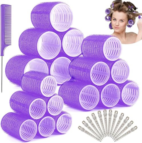 31 Stück Lockenwickler Set, Locken Ohne Hitze, Große Lockenwickler Kleine DIY Selbsthaftend Hair Rollers mit 12 Stücke Haar Klammer für Lange Mittlere Kurze Salon 60/45 /36