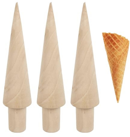 HDGSAFD 3 Pezzi Stampo Conico in Legno, Stampo Cono Gelato, Strumento di Cialda per Dessert Fai -da -Te, Setter Waffle, Stampo di Rotolo di Uova Creativo.