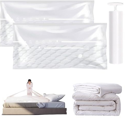 2 Stück Vacuum Bags for Mattresses 100 cm x 220 cm Vakuumbeutel Matratze Wiederverwendbar Vakuumbeutel für Bettdecken mit Handpumpe, Wasserdicht Vakuumbeutel für Matratzen, Kleidung, Große Stoffe