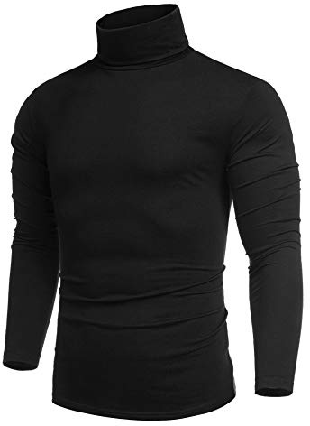 COOFANDY Mens Jumpers Turtleneck Tops Roll Neck Cotton Lightweight Sweaters Polo Neck Jumper for Men Basic Solid Color T-Shirt Slim Fit Black L