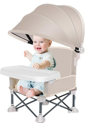 Trona Para Bebé, Silla De Comedor Plegable Silla De Camping Para Bebé, Trona Portátil Con Sombrilla Asiento Elevador De Viaje, Silla De Playa Plegable Portátil,38x31x37cm